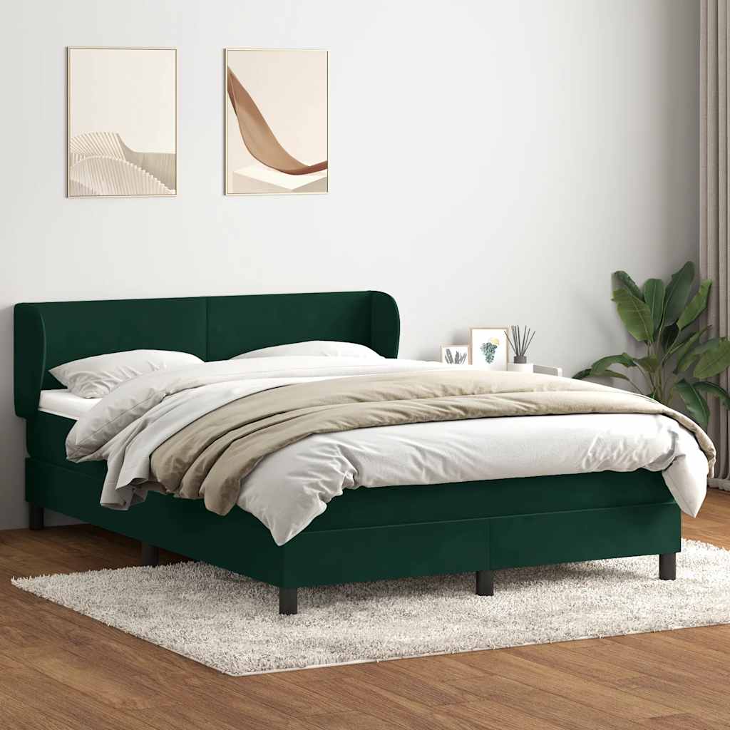 sötétzöld bársony rugós ágy matraccal 160x220 cm