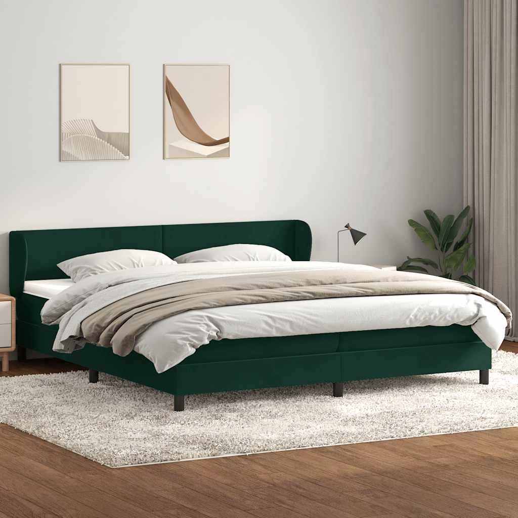 sötétzöld bársony rugós ágy matracokkal 180x220 cm