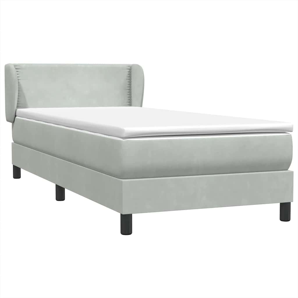 világosszürke bársony rugós ágy matraccal 80x210 cm