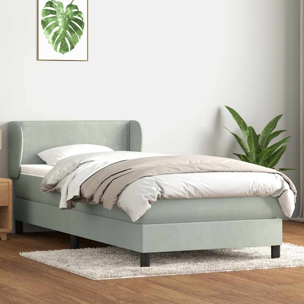 világosszürke bársony rugós ágy matraccal 80x210 cm