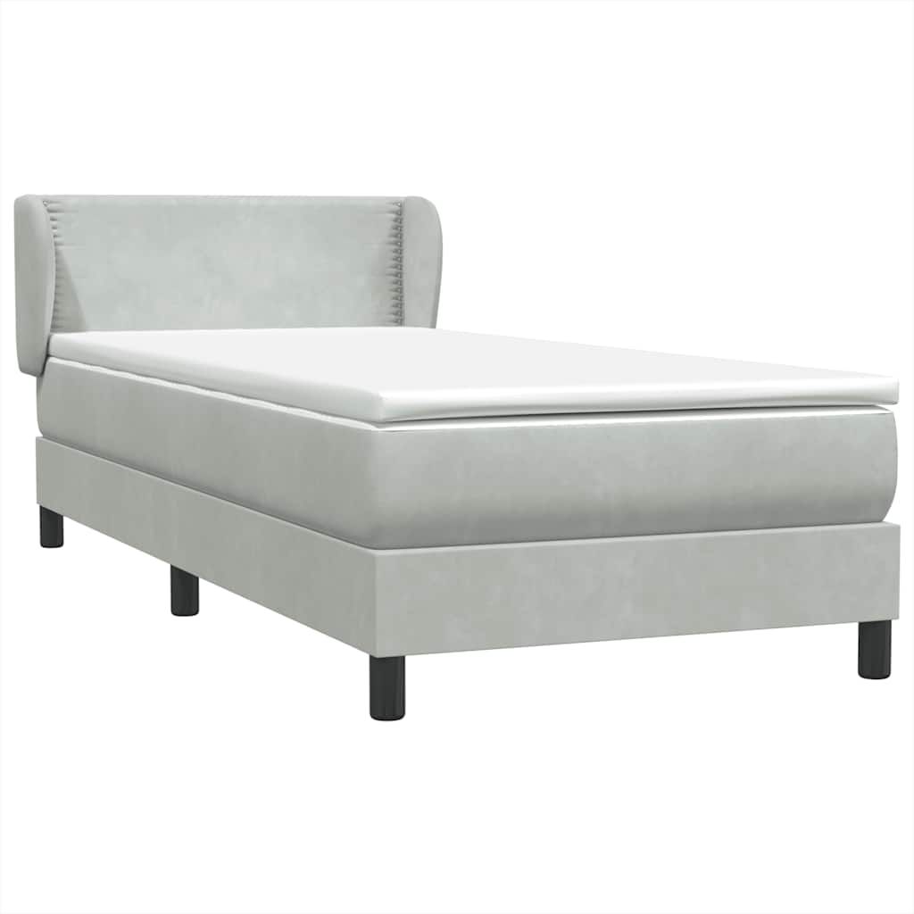 világosszürke bársony rugós ágy matraccal 80x220 cm