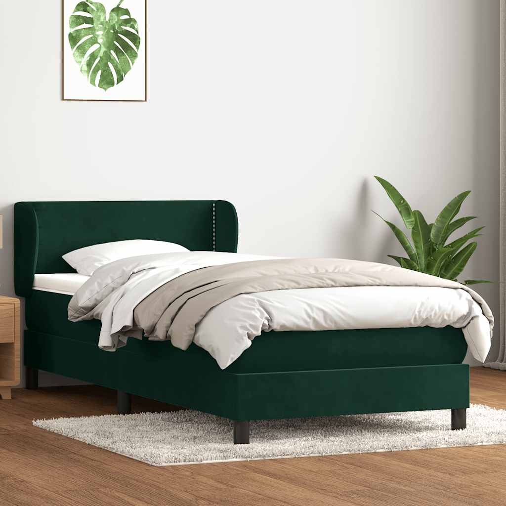 sötétzöld bársony rugós ágy matraccal 80x220 cm