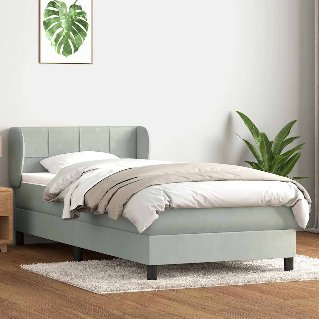 világosszürke bársony rugós ágy matraccal 80x210 cm