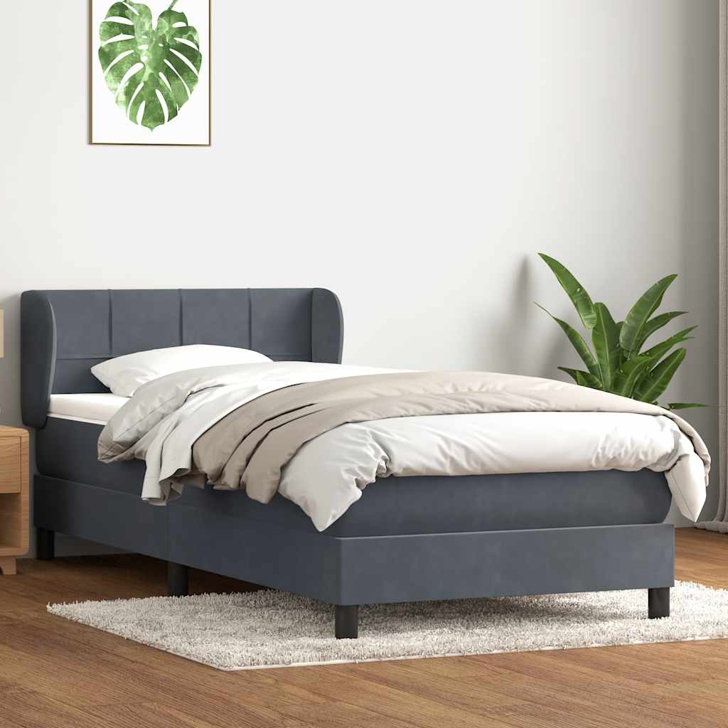 sötétszürke bársony rugós ágy matraccal 80x210 cm