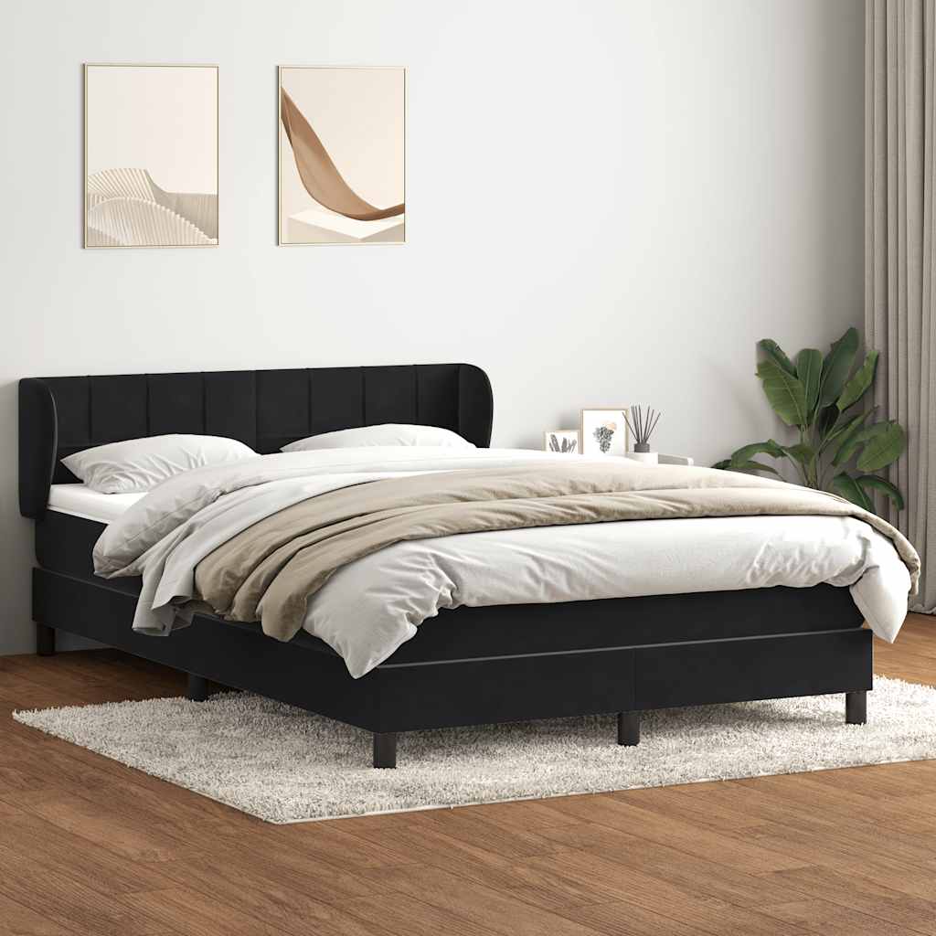 fekete bársony rugós ágy matraccal 160x210 cm