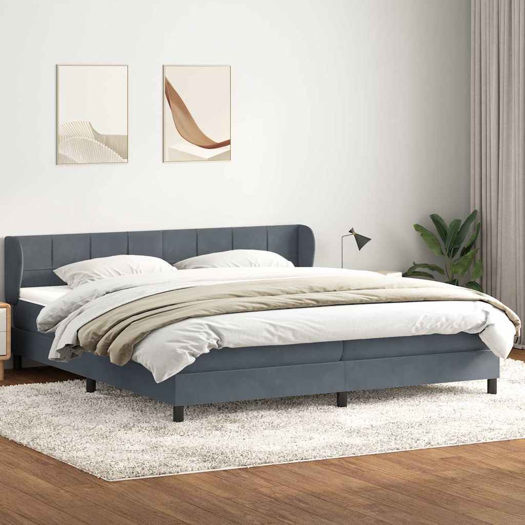 sötétszürke bársony rugós ágy matraccal 180x210 cm