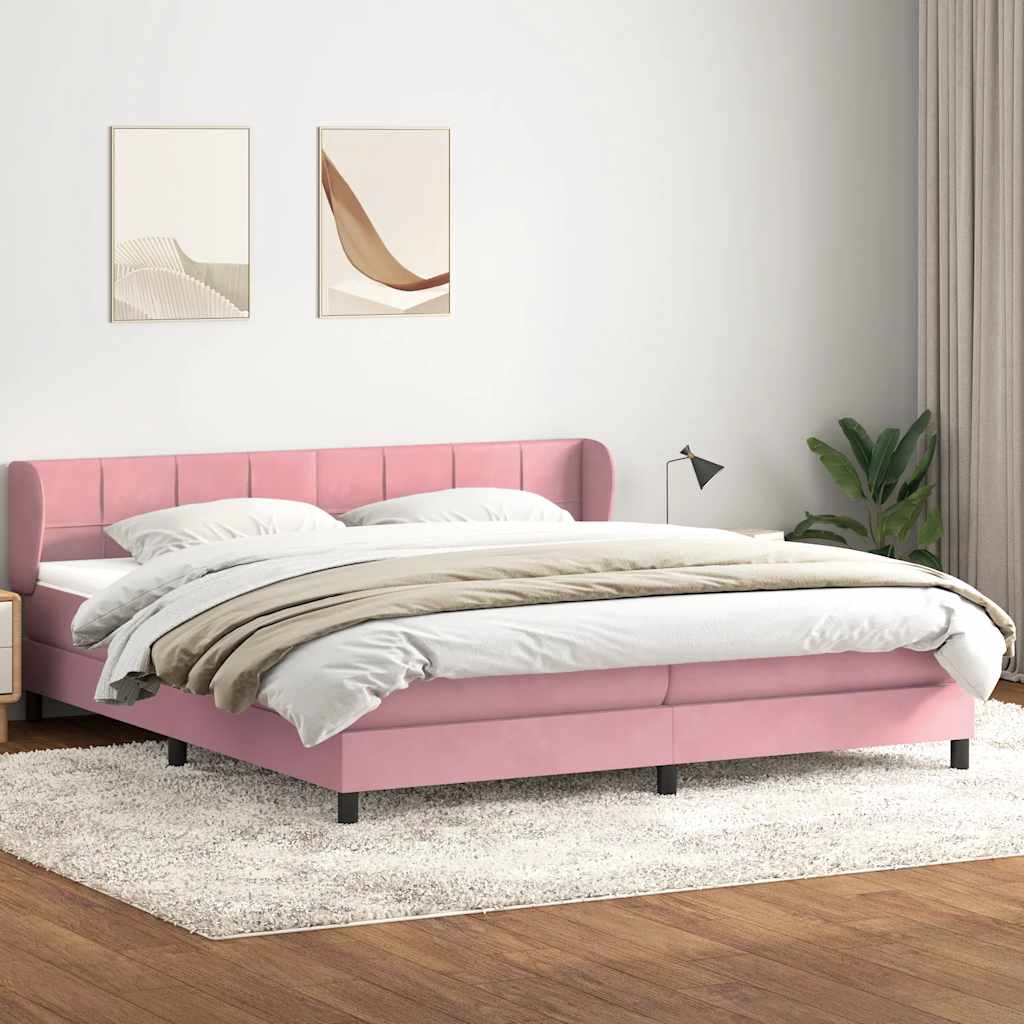rózsaszín bársony rugós ágy matracokkal 180x210 cm