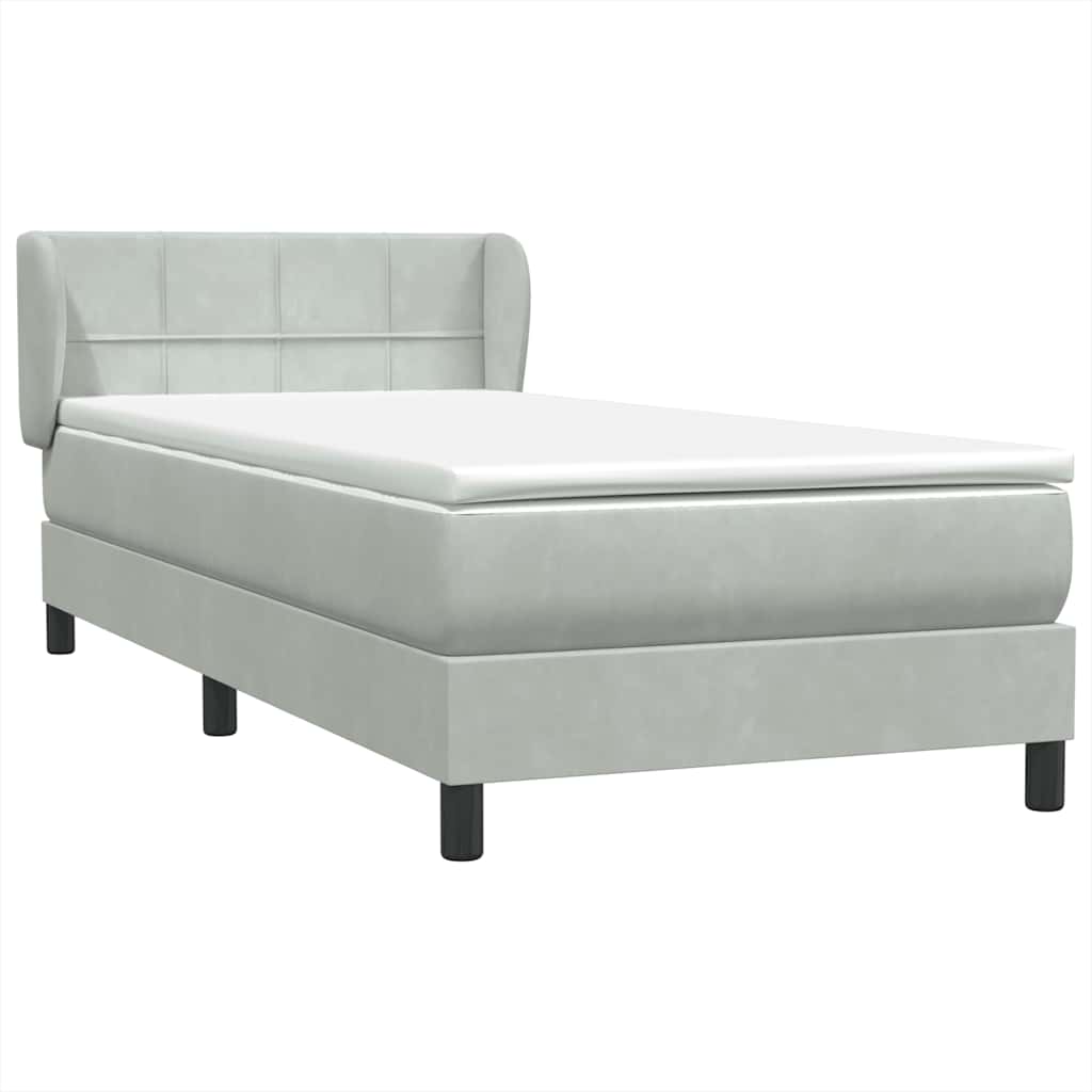 világosszürke bársony rugós ágy matraccal 80x220 cm