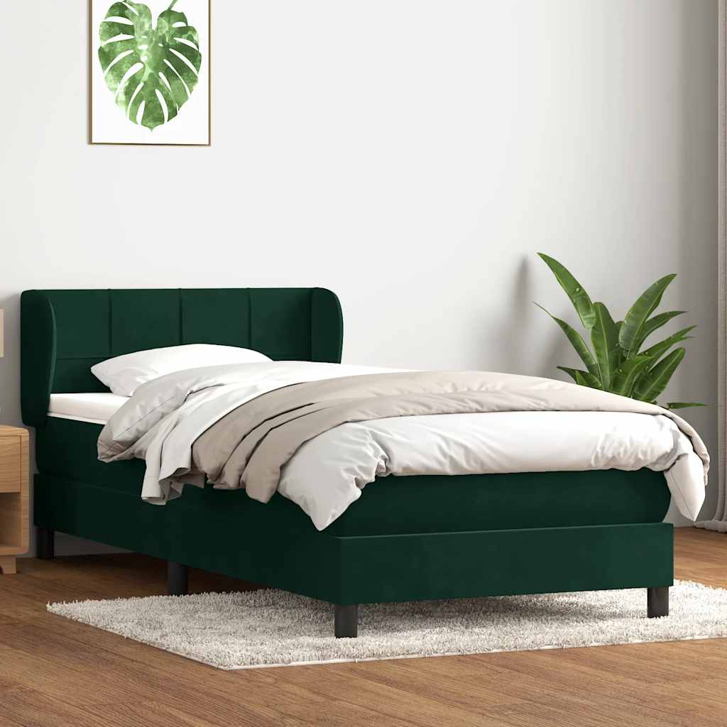 sötétzöld bársony rugós ágy matraccal 80x220 cm