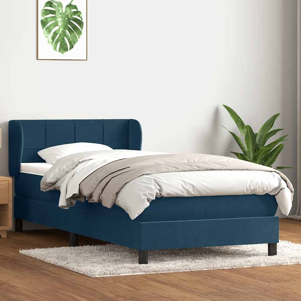 sötétkék bársony rugós ágy matraccal 80x220 cm