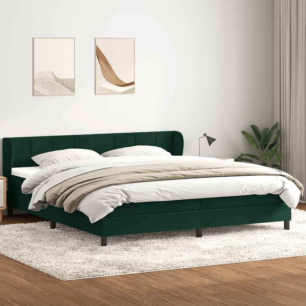 sötétzöld bársony rugós ágy matracokkal 180x220 cm