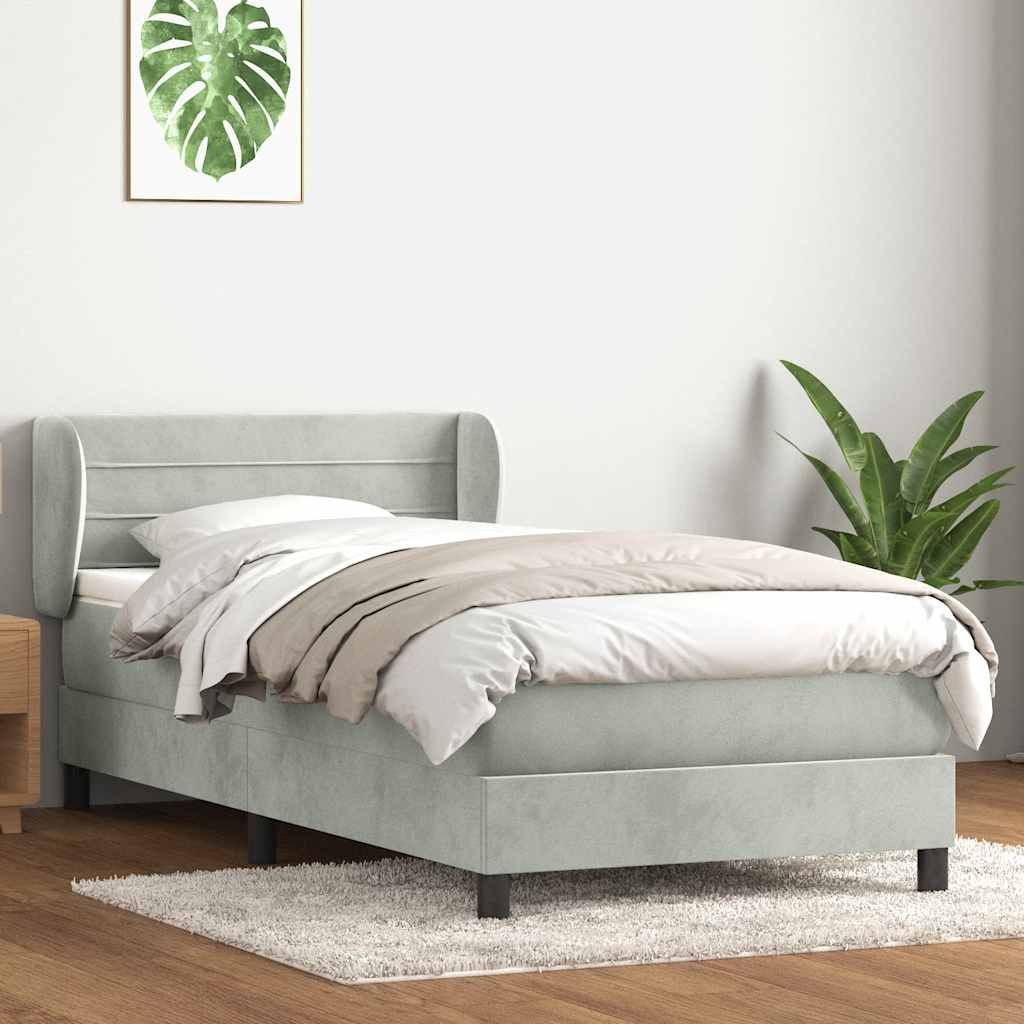 világosszürke bársony rugós ágy matraccal 80x210 cm