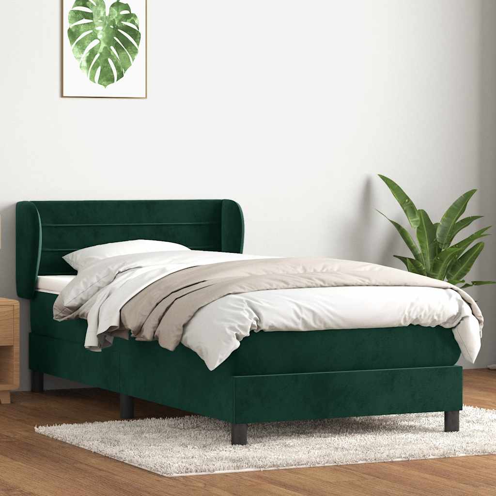 sötétzöld bársony rugós ágy matraccal 80x220 cm