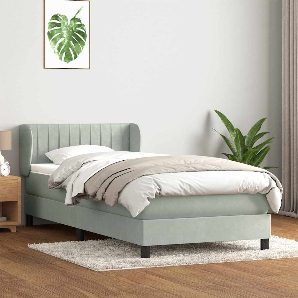 világosszürke bársony rugós ágy matraccal 80x210 cm