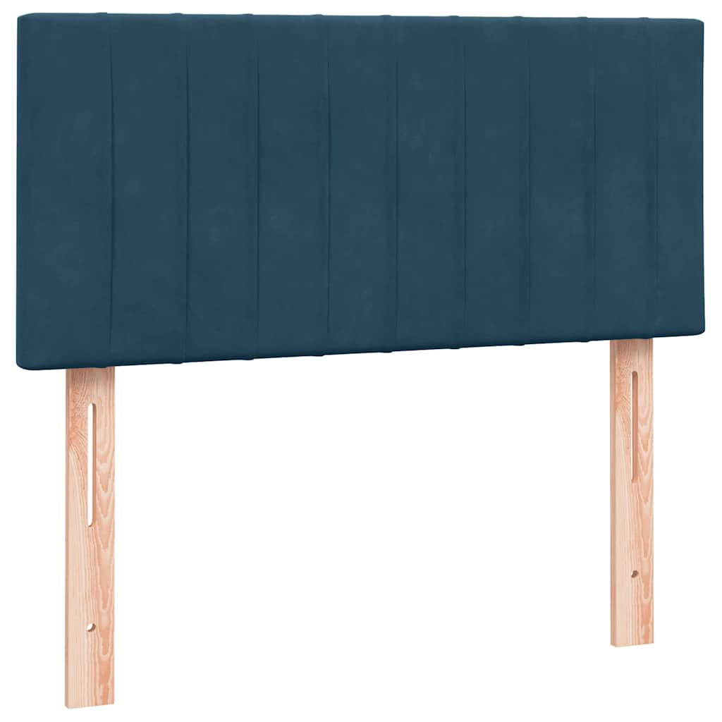 sötétkék bársony rugós ágy matraccal 80x210 cm