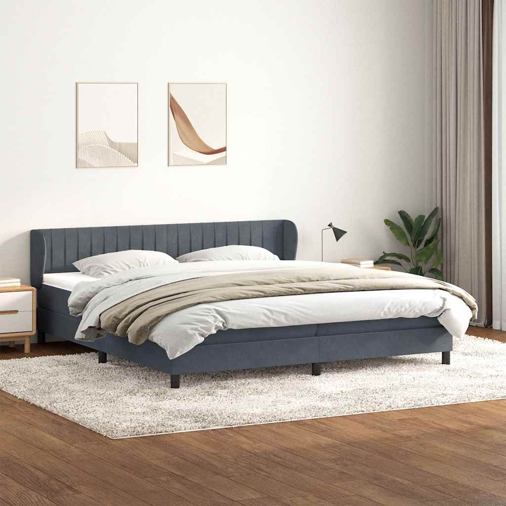 sötétszürke bársony rugós ágy matraccal 180x210 cm