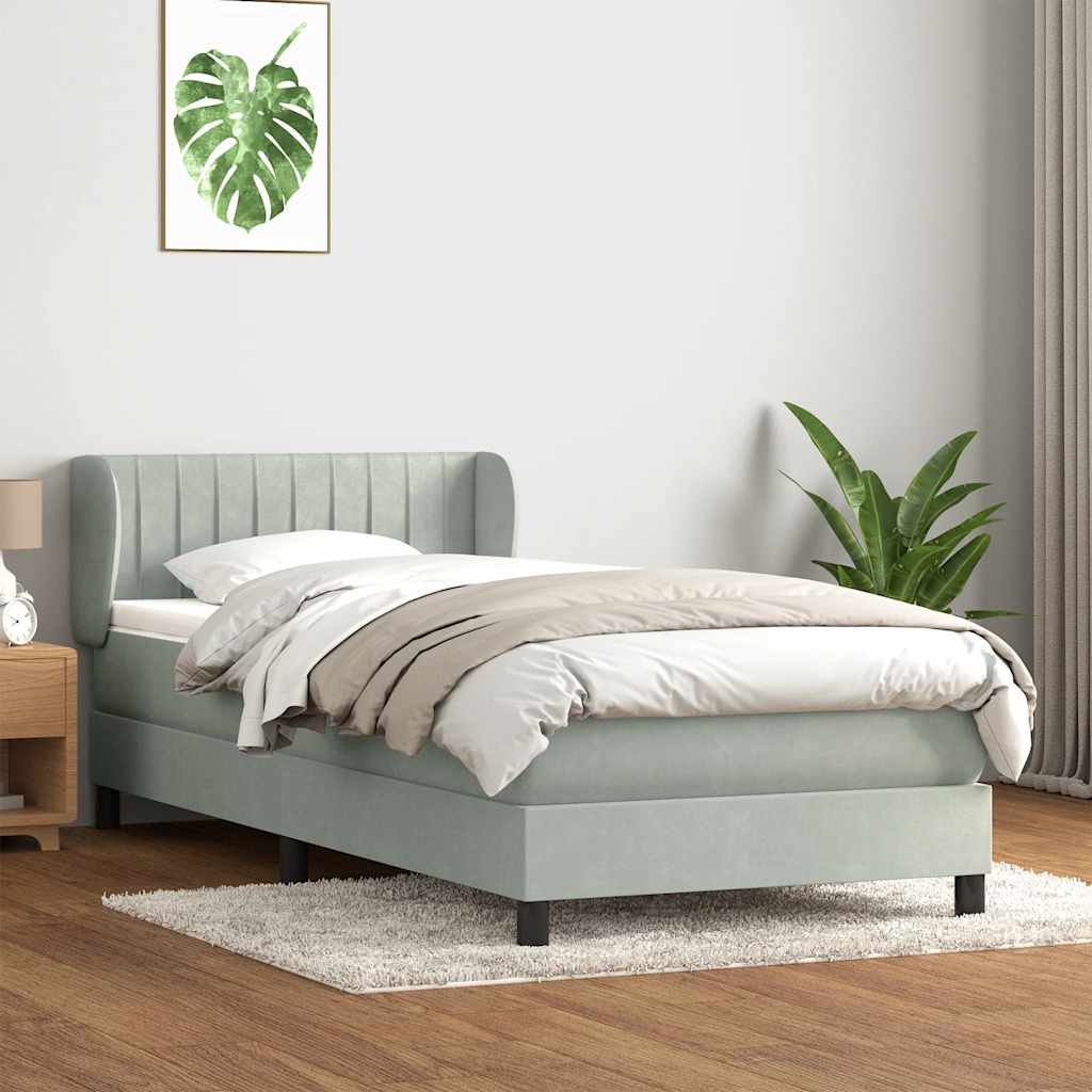 világosszürke bársony rugós ágy matraccal 80x220 cm