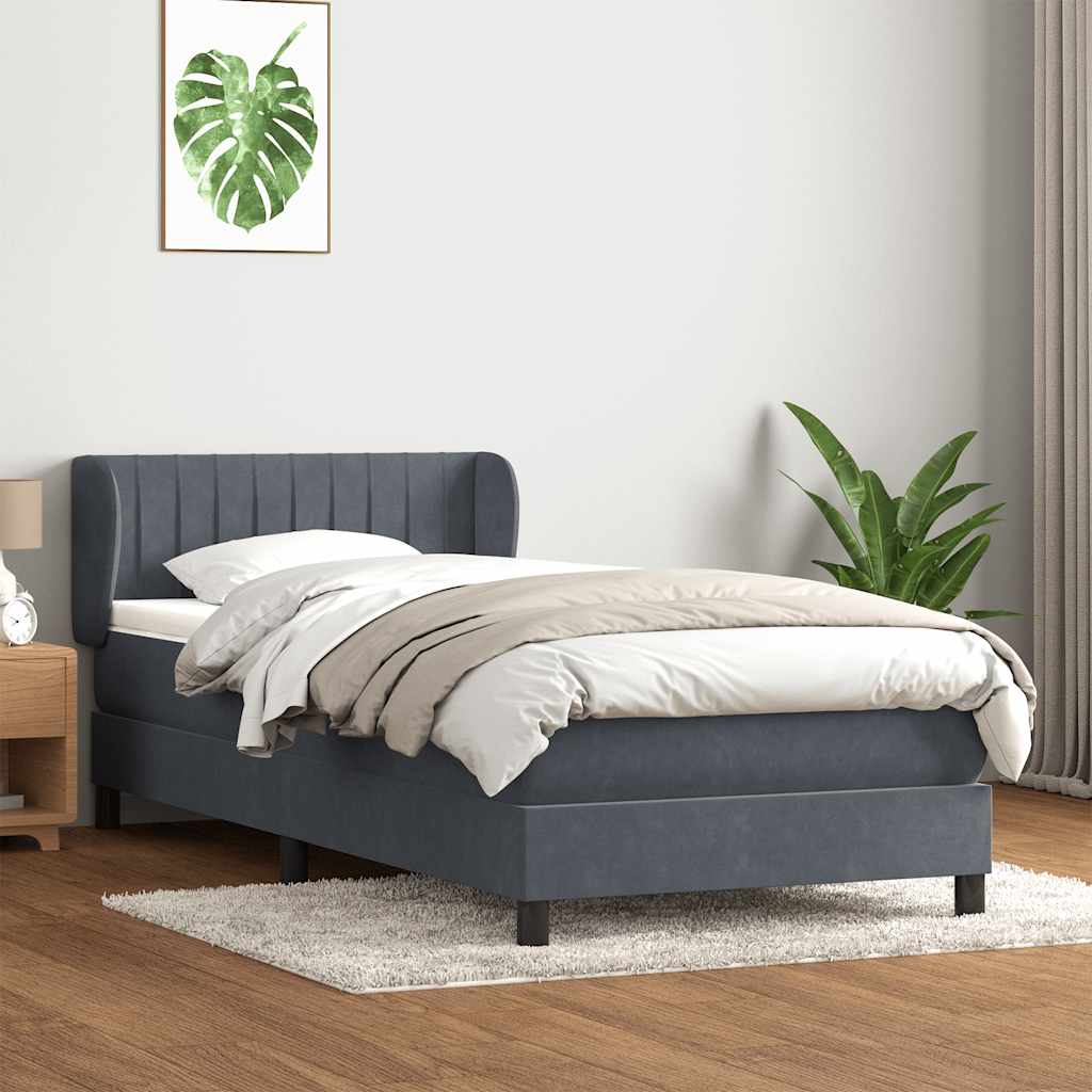 sötétszürke bársony rugós ágy matraccal 80x220 cm