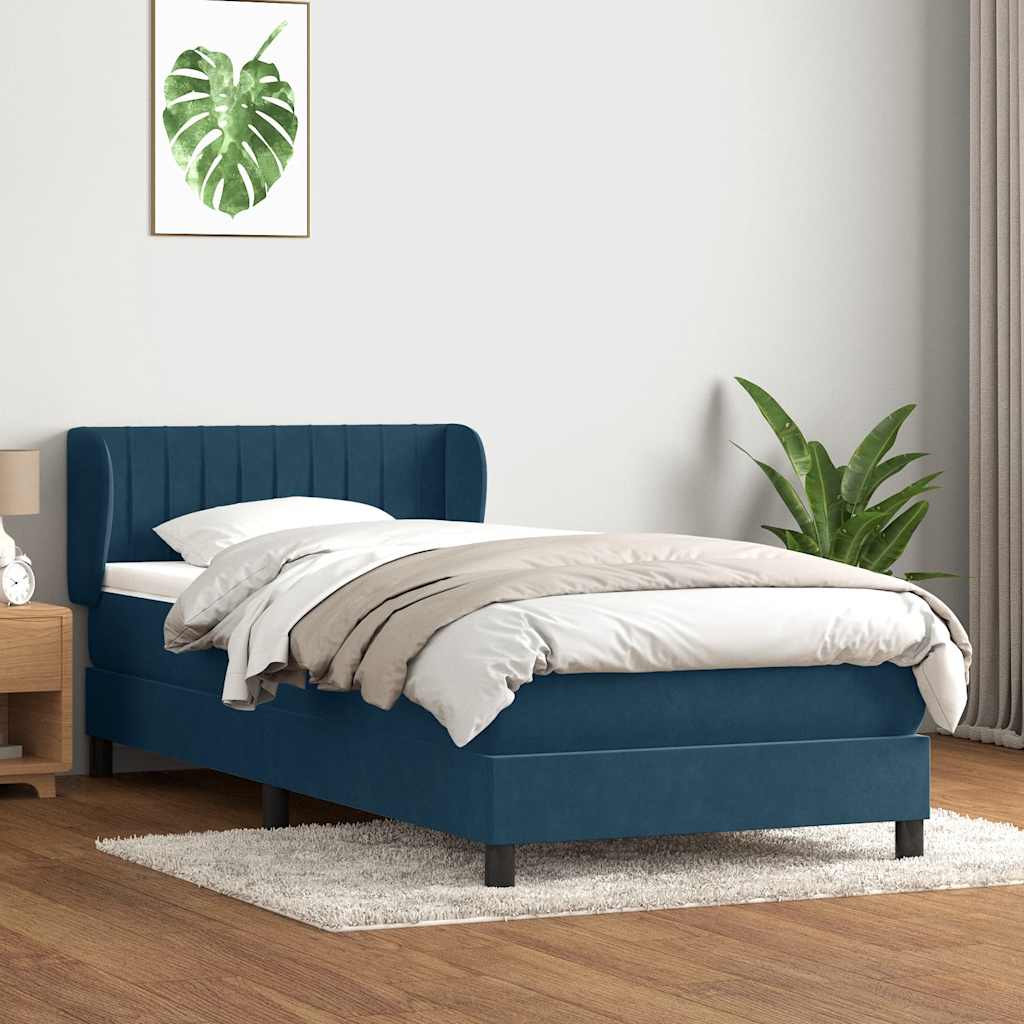 sötétkék bársony rugós ágy matraccal 80x220 cm