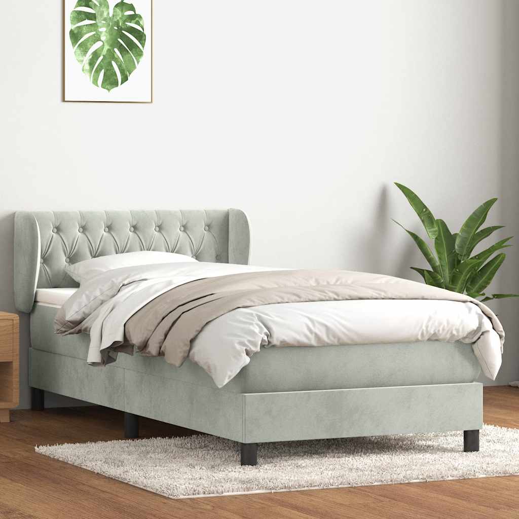 világosszürke bársony rugós ágy matraccal 80x210 cm