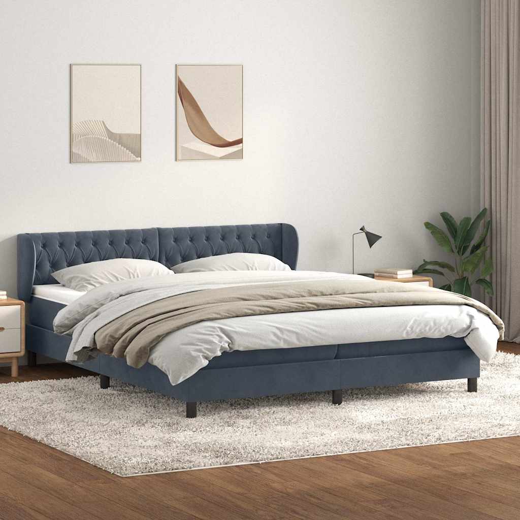 sötétszürke bársony rugós ágy matraccal 180x210 cm