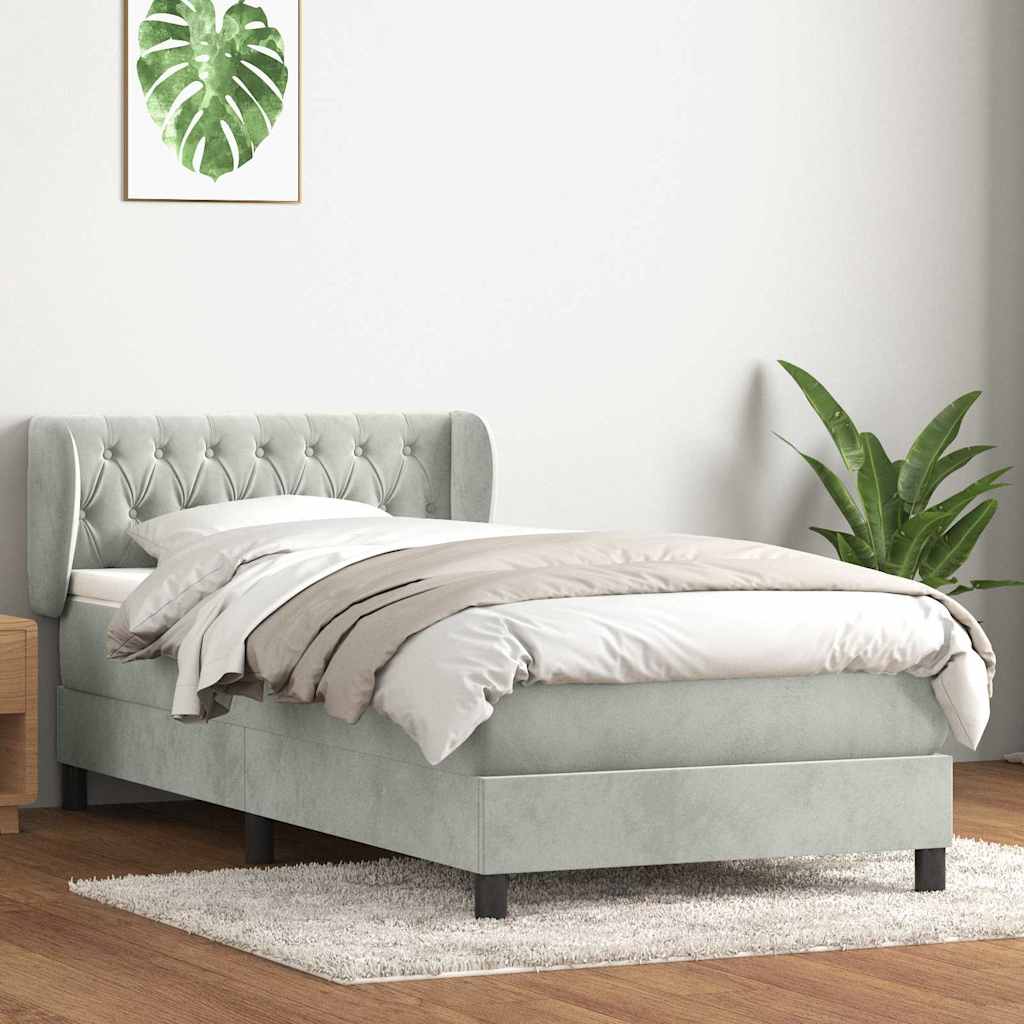 világosszürke bársony rugós ágy matraccal 80x220 cm