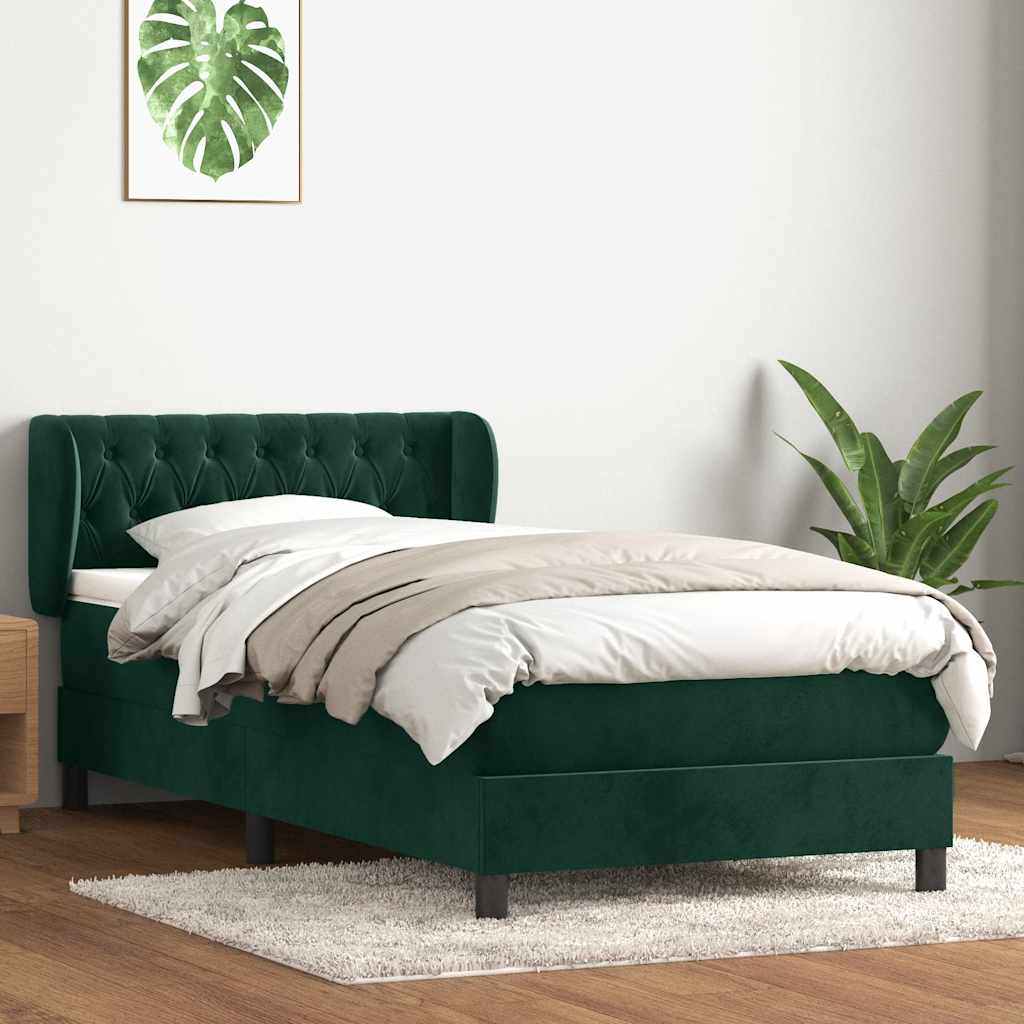 sötétzöld bársony rugós ágy matraccal 80x220 cm