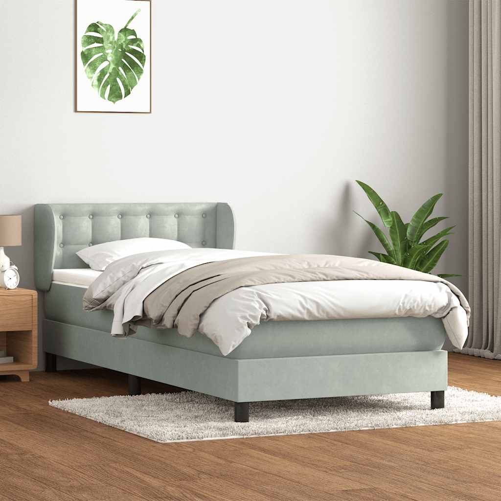 világosszürke bársony rugós ágy matraccal 80x210 cm