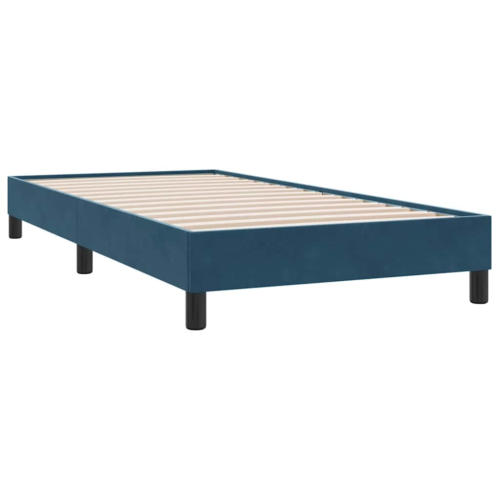 sötétkék bársony rugós ágy matraccal 80x210 cm