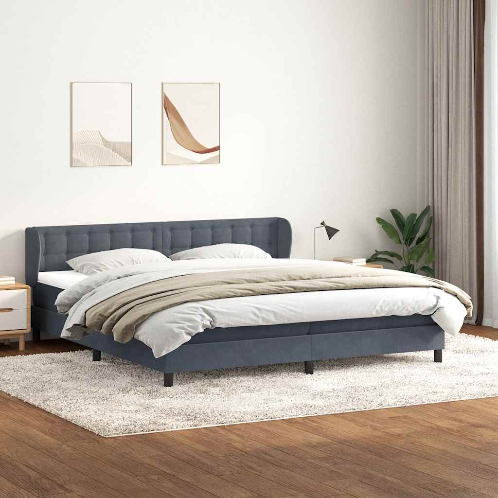 sötétszürke bársony rugós ágy matraccal 180x210 cm