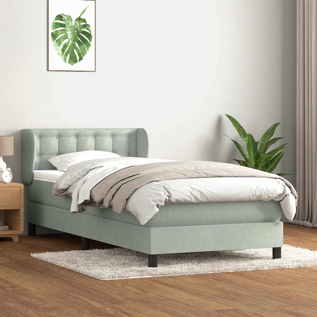 világosszürke bársony rugós ágy matraccal 80x220 cm