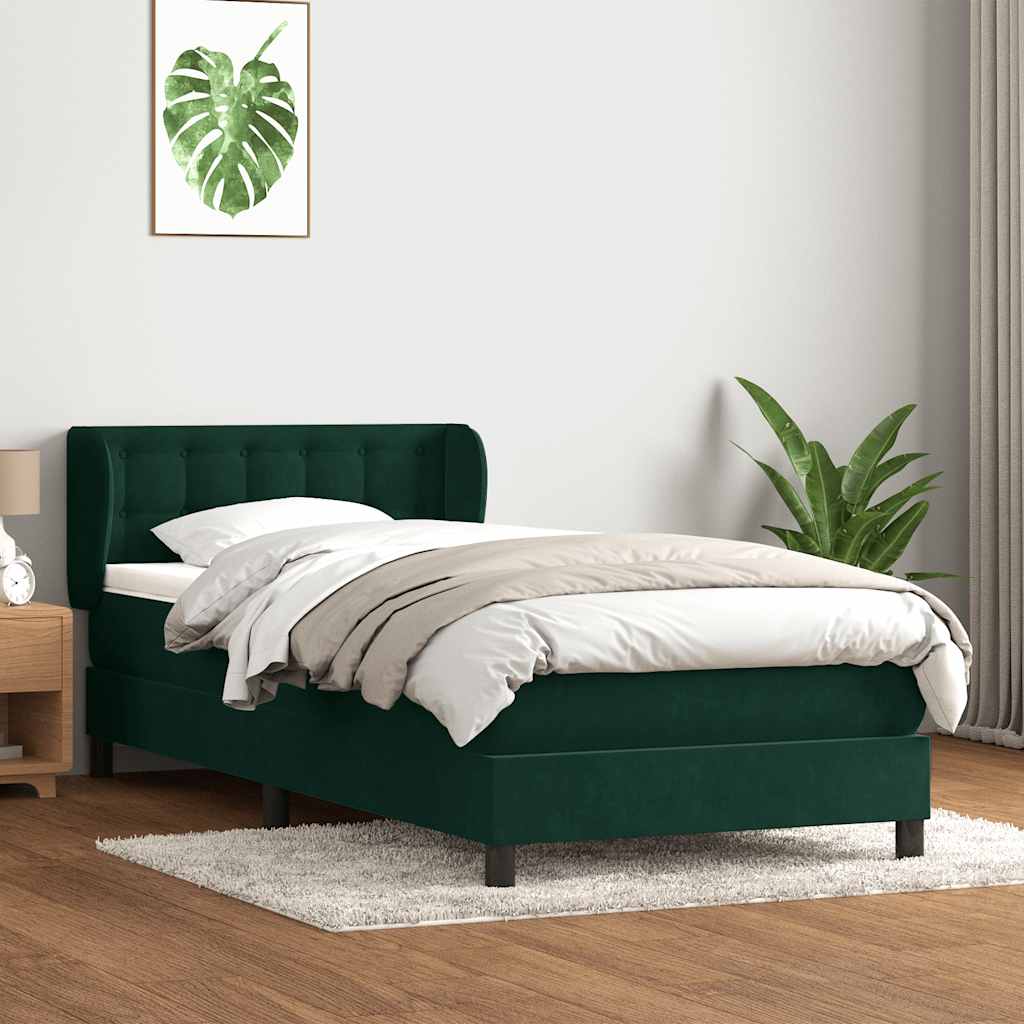 sötétzöld bársony rugós ágy matraccal 80x220 cm