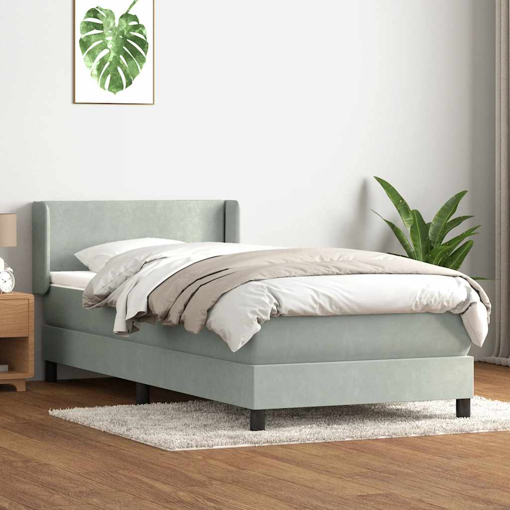 világosszürke bársony rugós ágy matraccal 80x210 cm