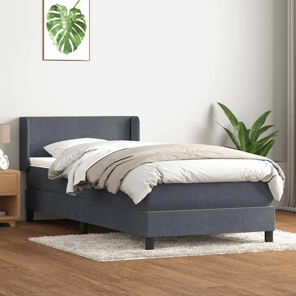 sötétszürke bársony rugós ágy matraccal 80x210 cm