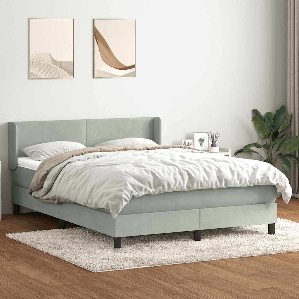 világosszürke bársony rugós ágy matraccal 160x210 cm
