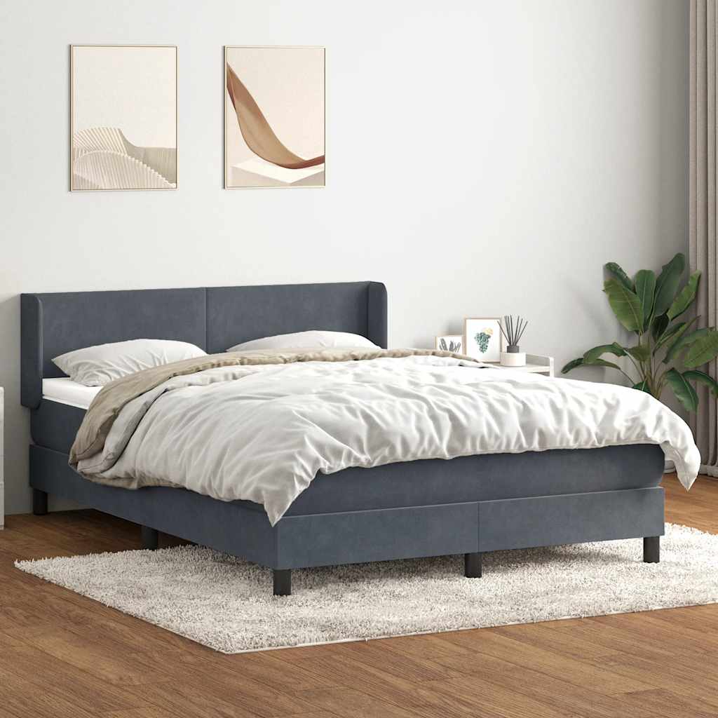 sötétszürke bársony rugós ágy matraccal 160x210 cm