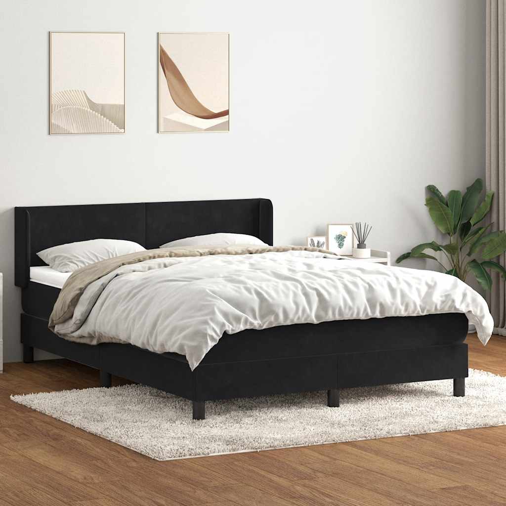 fekete bársony rugós ágy matraccal 160x210 cm