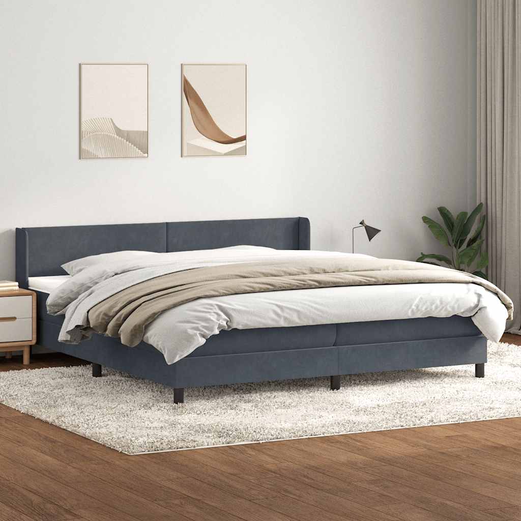 sötétszürke bársony rugós ágy matraccal 180x210 cm