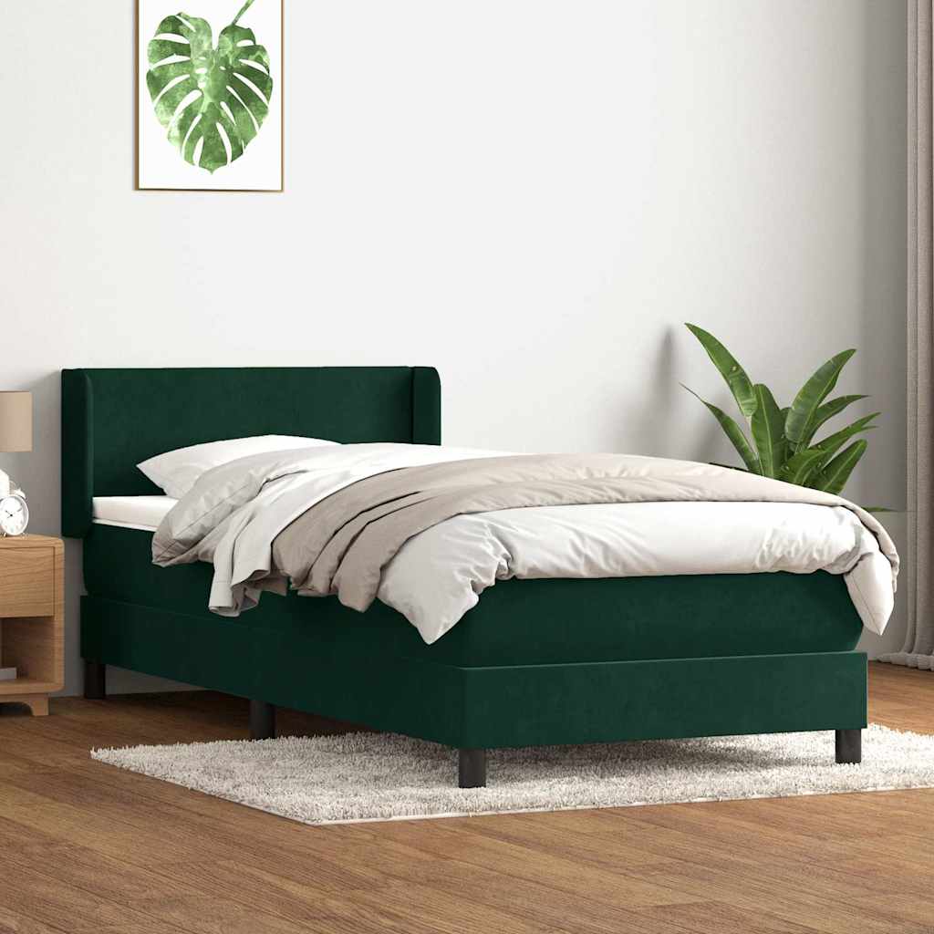 sötétzöld bársony rugós ágy matraccal 80x220 cm