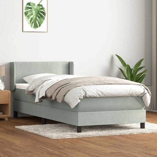 világosszürke bársony rugós ágy matraccal 90x220 cm