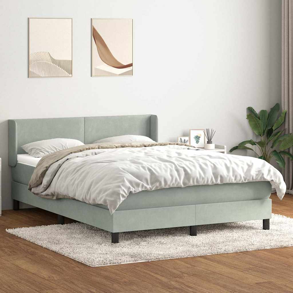 világosszürke bársony rugós ágy matraccal 160x220 cm