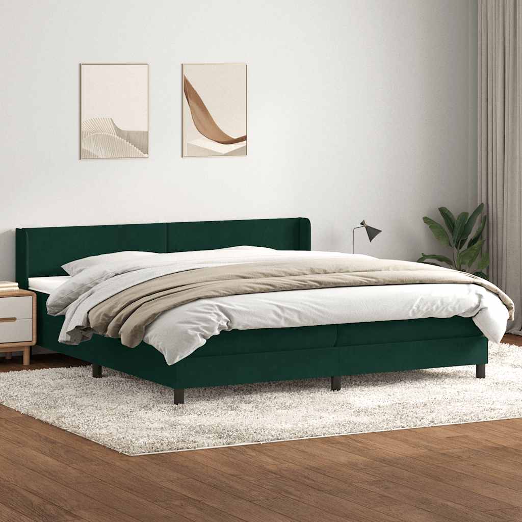 sötétzöld bársony rugós ágy matraccal 180x220 cm
