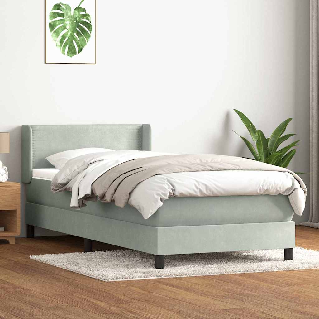 világosszürke bársony rugós ágy matraccal 80x210 cm