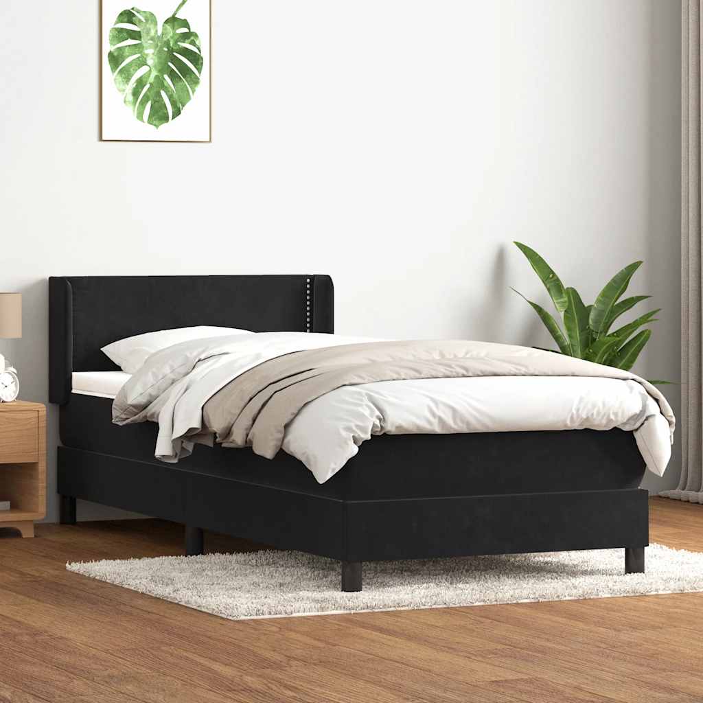 fekete bársony rugós ágy matraccal 90x210 cm