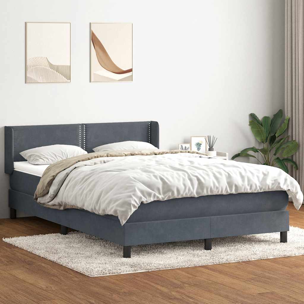sötétszürke bársony rugós ágy matraccal 160x210 cm