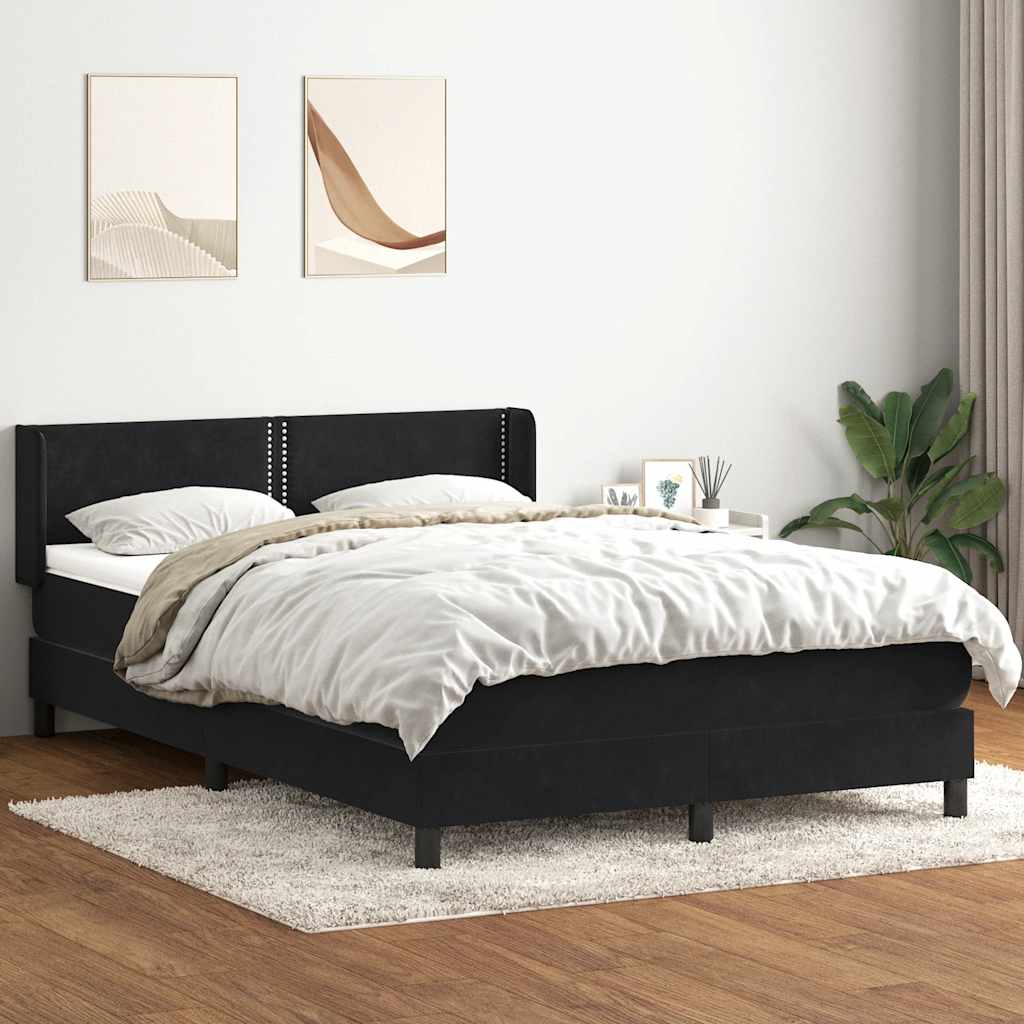 fekete bársony rugós ágy matraccal 160x210 cm