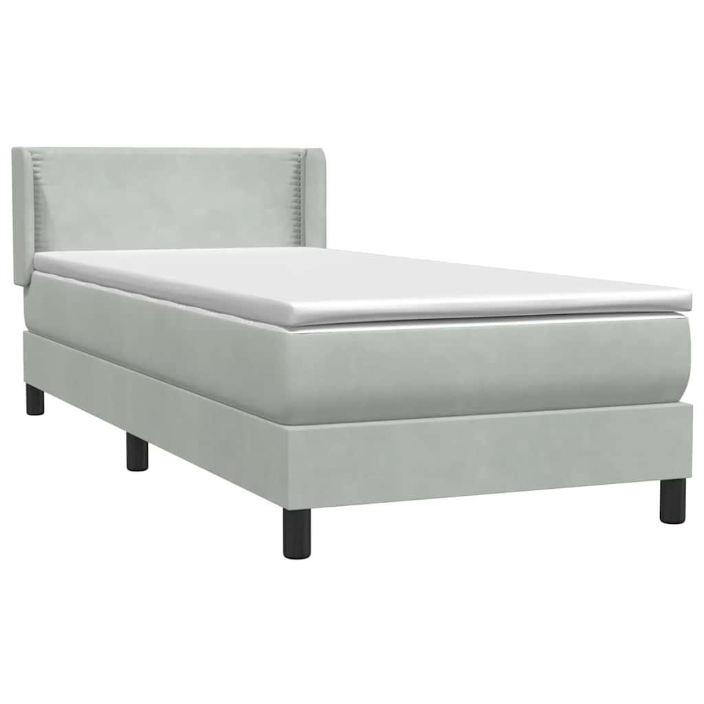 világosszürke bársony rugós ágy matraccal 80x220 cm
