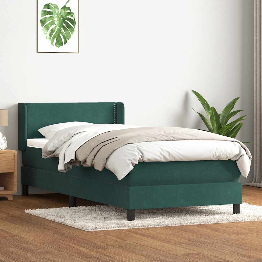sötétzöld bársony rugós ágy matraccal 80x220 cm
