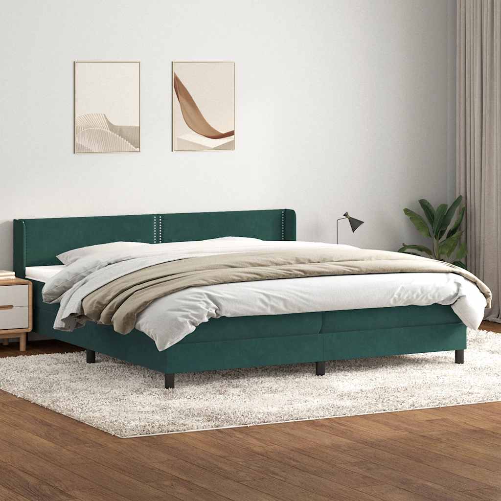 sötétzöld bársony rugós ágy matraccal 180x220 cm