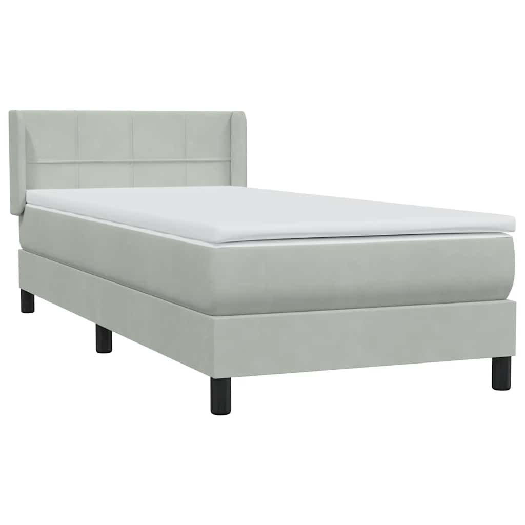 világosszürke bársony rugós ágy matraccal 80x210 cm